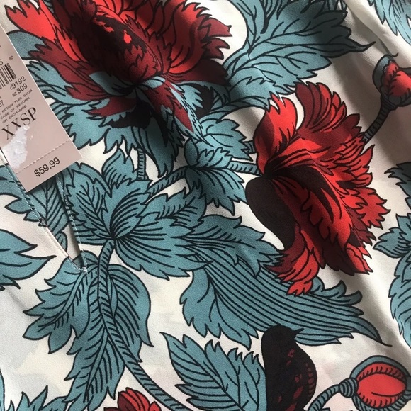 NEW ANN TAYLOR Teal Red Floral Bird Blouse XXSP - Picture 4 of 5